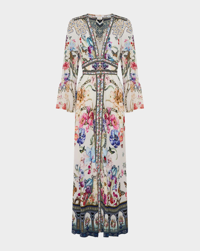 Monserrate Magic Shaped Waistband Ruffle-Sleeve Maxi Dress